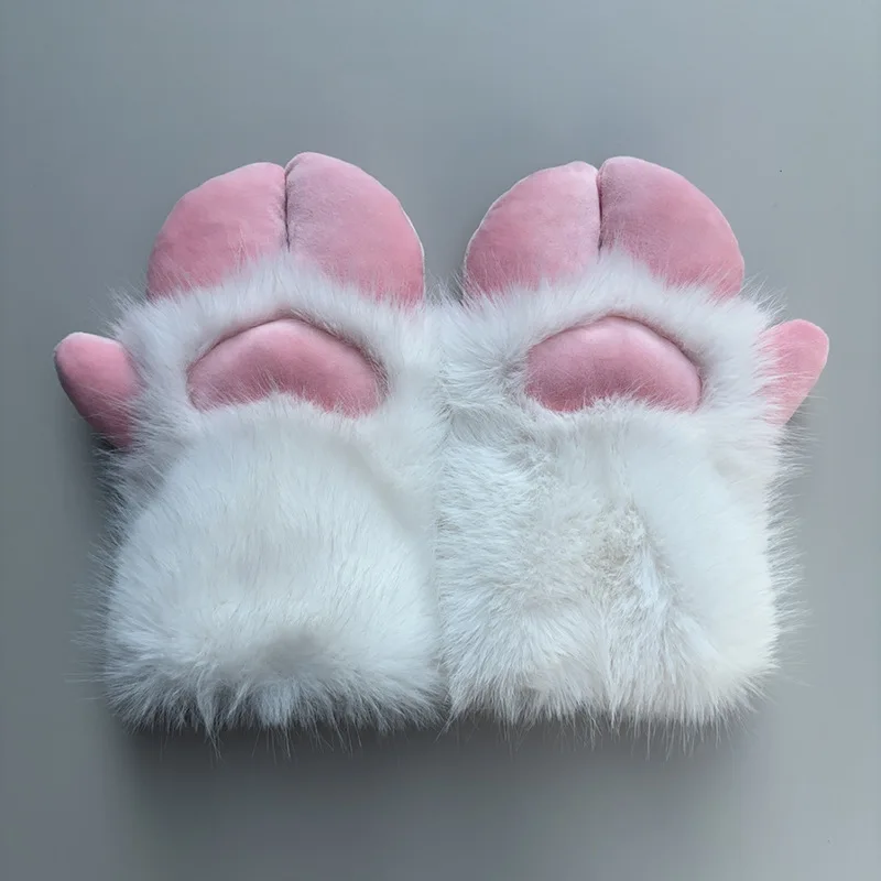 Fursuit Paws Gloves Plush Animal Claw Hand Puppet Cosplay Costume Accessory for Halloween Party Furry Role Play