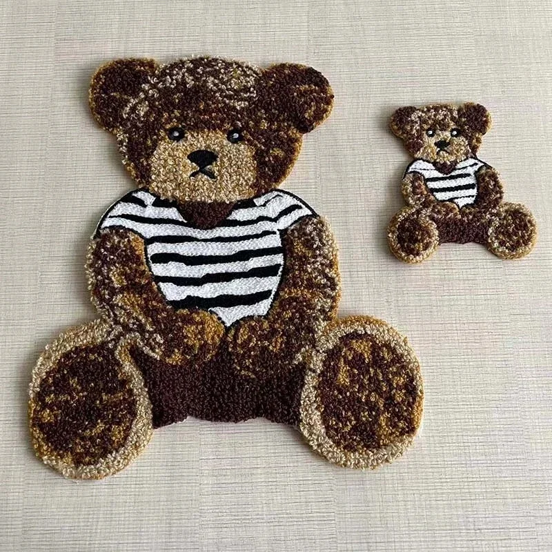 2PCS Cartoon Large Teddy Bear Chenille Patch Sewing Embroidery Applique Badge Stickers,Sew On Patches DIY For Clothing Kids