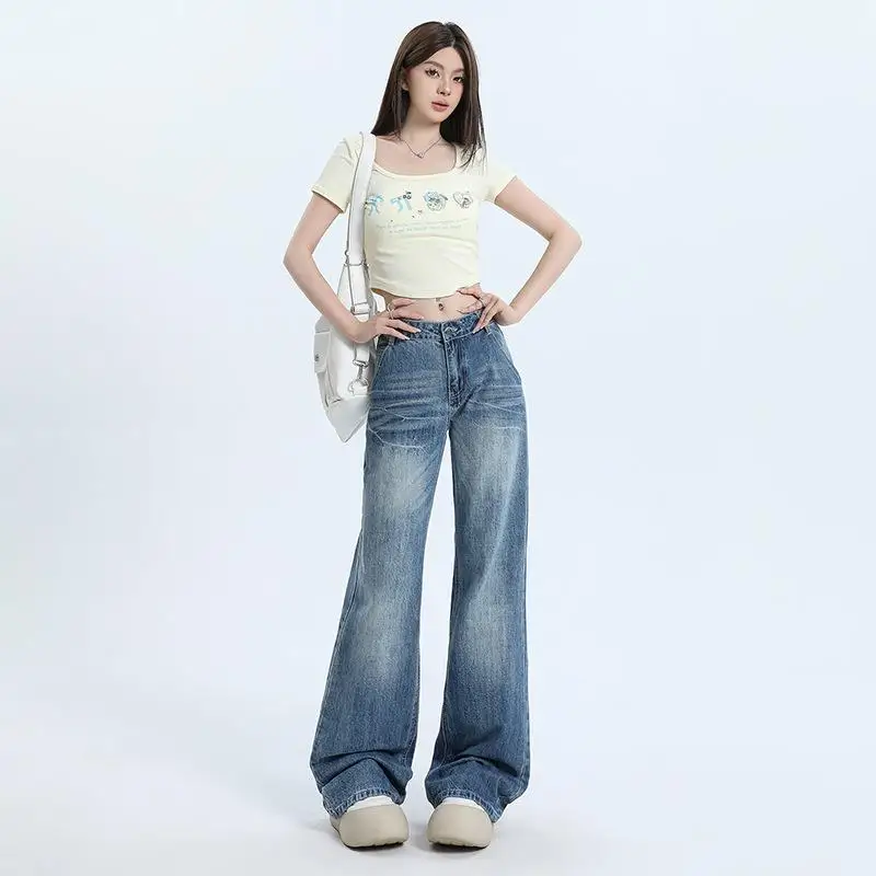 

Low Waist Flared Jeans for Women Slimming Vintage Waed mid Stretch Low Rise Wide Leg Denim Pants Casual Fem Faion
