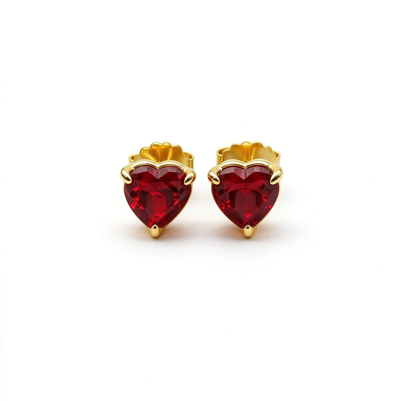 Heart Shape Ruby Red Cubic Zirconia Stud Earrings for Women, 8mm Gold Tone Alloy Love Heart Earrings, Sparkling Crystal Tiny Heart Studs, Hypoallergenic Minimalist Earrings, Fashion Jewelry for Girls, Valentine Wedding Anniversary Birthday Gift for Her