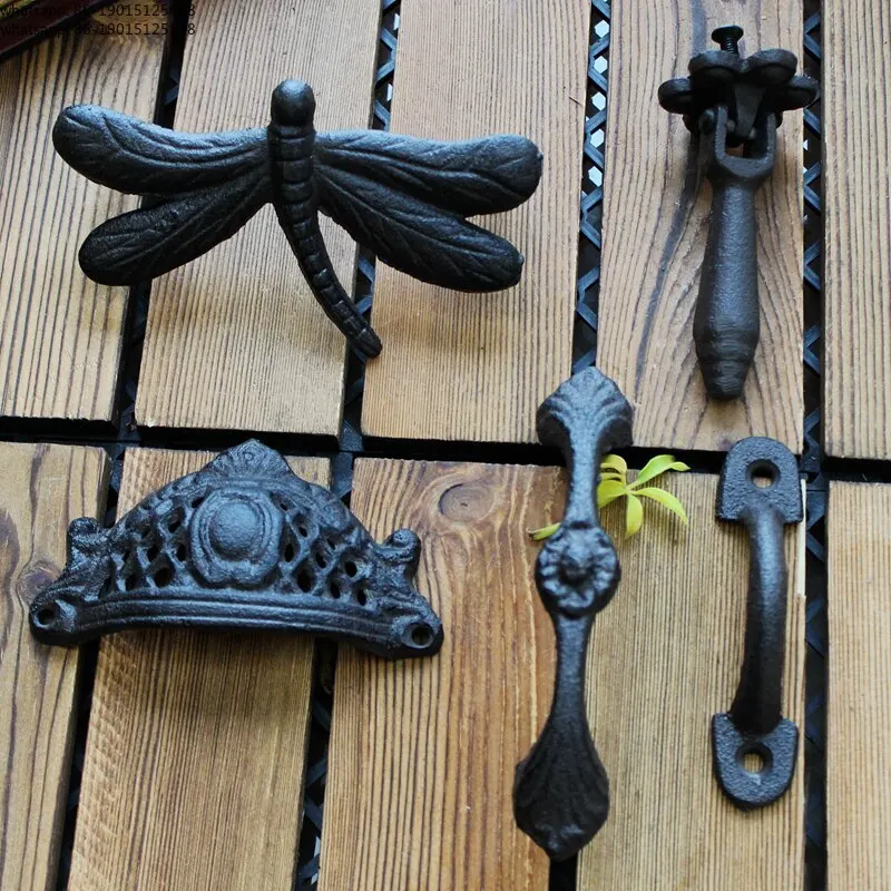 Cabinet door handle wardrobe retro cast iron cabinet American black iron window handle drawer Nordic wrought iron small handle