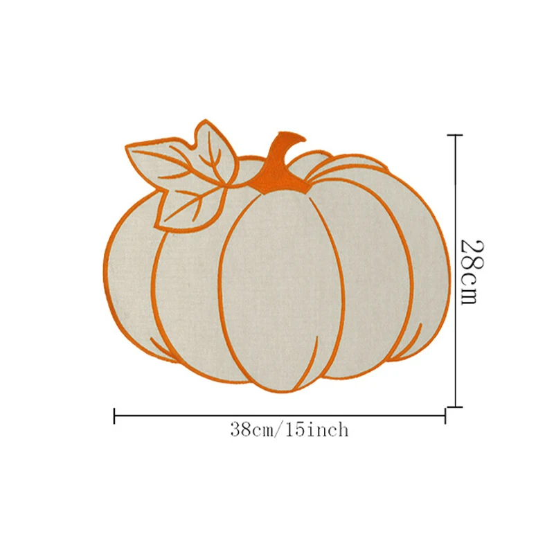 Halloween Embroidery Leaf Pumpkin Placemat Cotton and Linen Fabric Dining Table Decor Mat Coffee and Tea Table Insulation Pad