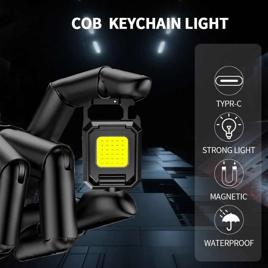 Mini Flashlight Keychain Multifunctional Portable COB Camping Lamps USB Charging Led Work Lights Outdoor Fishing Hiking Lantern