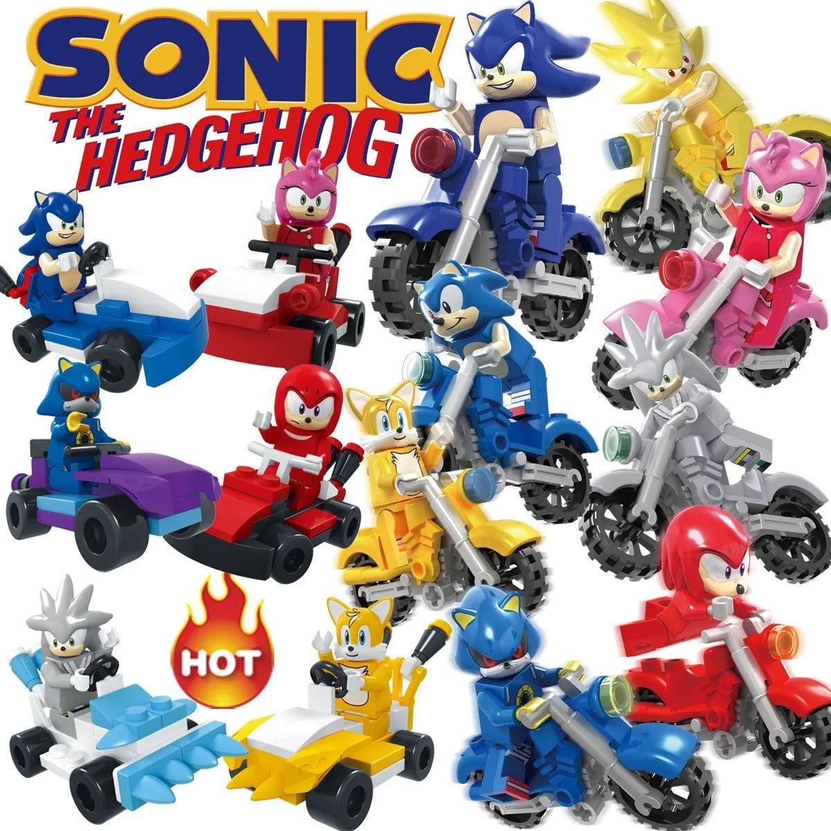 Nuevo Modelo de Muñeco Sonic Racing Boy de 6/8 Piezas, Bloques de Construcción para Niños, Juguete de Ensamblaje de Bloques de Construcción para Niños