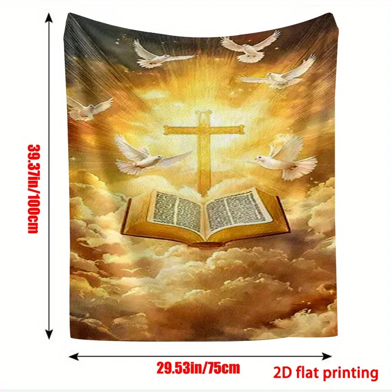 Faith Cross Dove Religious Throw Blanket Soft Flannel RV Camper Van Bed Sofa Travel Blanket