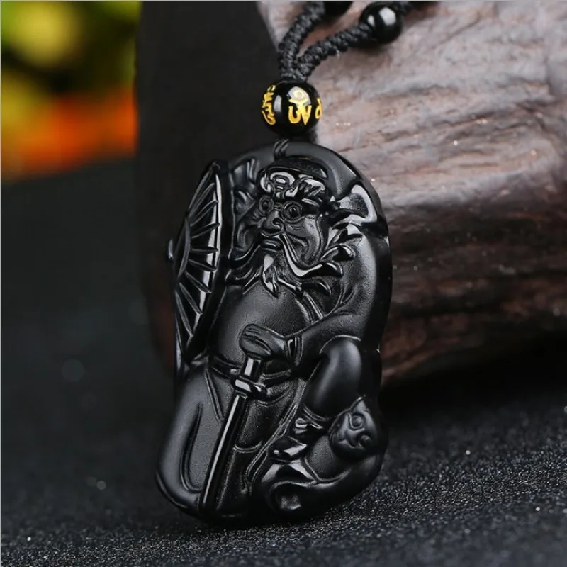 Natural Obsidian Hand-carved Celestial Master Zhong Kui Jade Pendant Fashion Boutique Jewelry Men and Women Necklace Accessories
