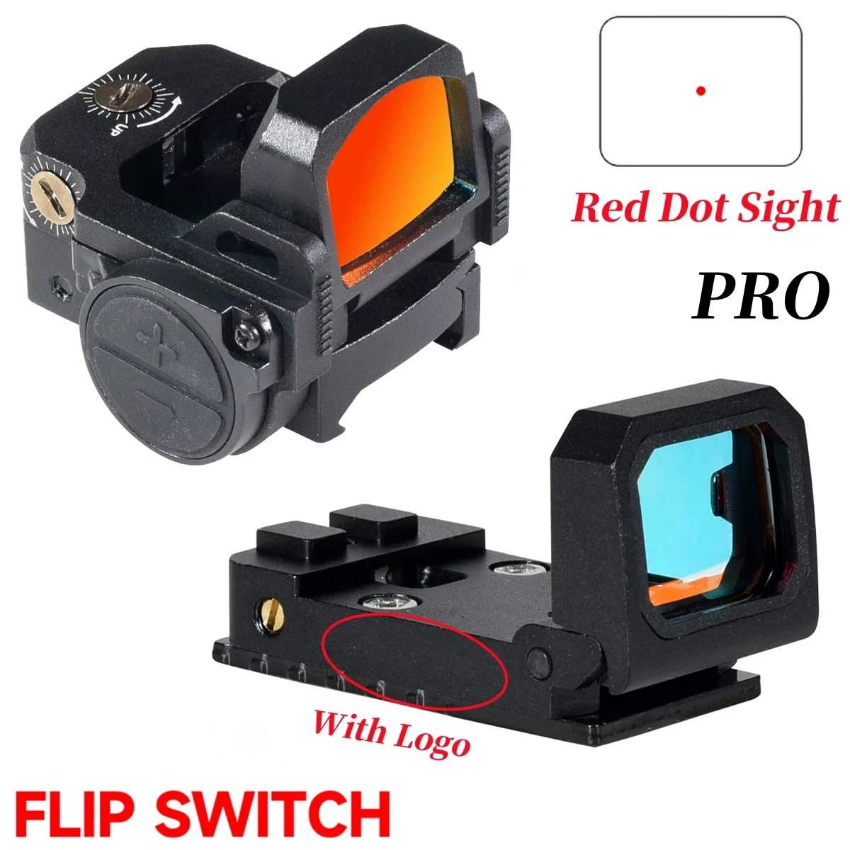 Tactical Mini Red Dot Sight Flip Up Red Dot Optics Sight Hunting Pistol Scope Accessory with Glock Rear Sight Plate Mount Base