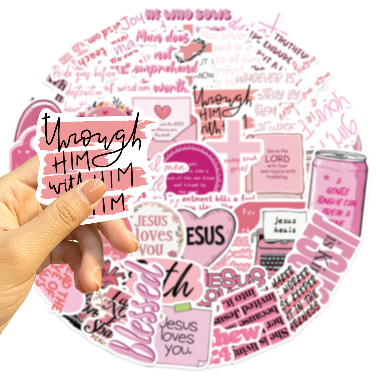50/100PCS Pink Bible Jesus Cute Creative Waterproof Stickers DIY Luggage Notebook Speaker Skateboard Stickers