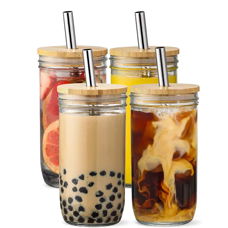 730ml Glass Cup With Lid and Straw Transparent Bubble Tea Cup Juice Glass Beer Can Milk Mocha Cups Breakfast Mug Drinkware