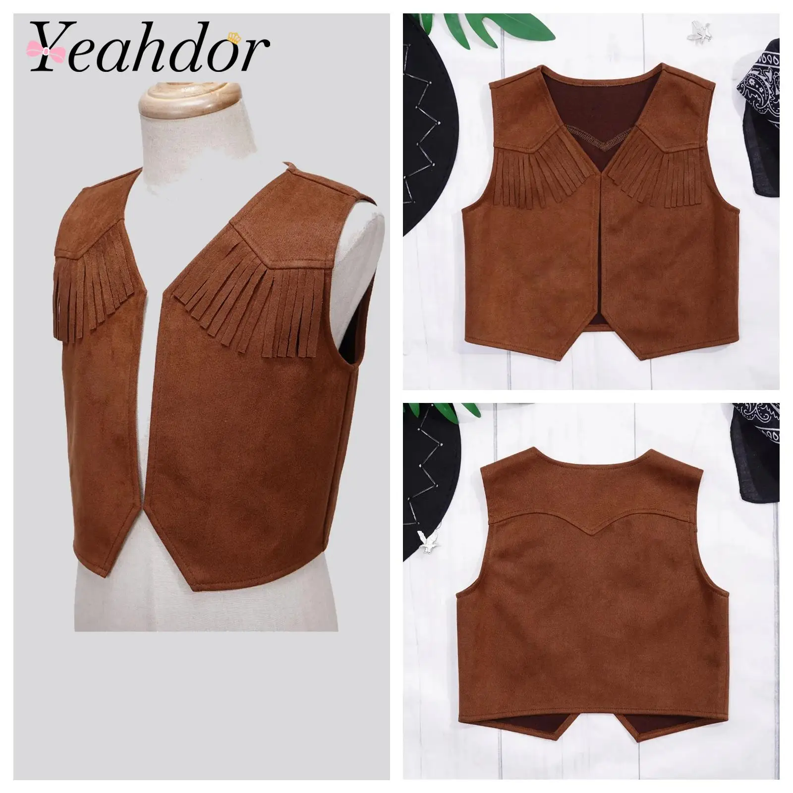 Children's Fringe Vest Western Cowboy Costume Boys Waistcoats Sleeveless Jacket Halloween Masquerade Party Costumes Tassel Vests