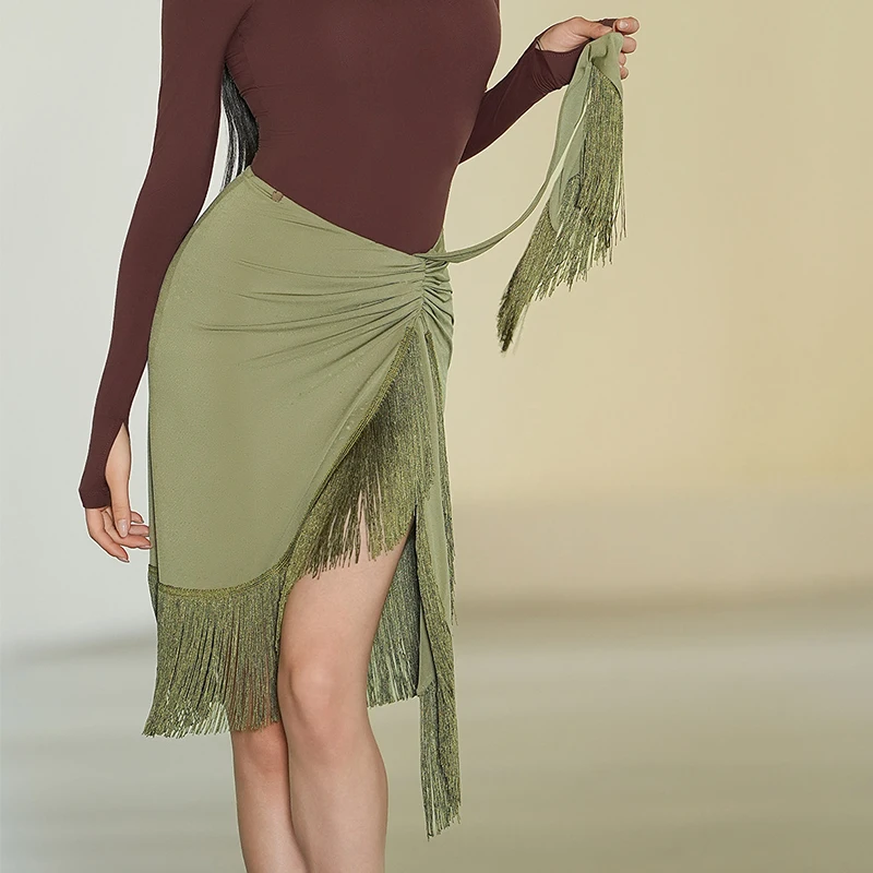 2026 Latin Dance Clothes Women Fringes Skirt Green Black Brown Sexy Skirts Rumba Tango Chacha Dance Practice Clothing BL20000