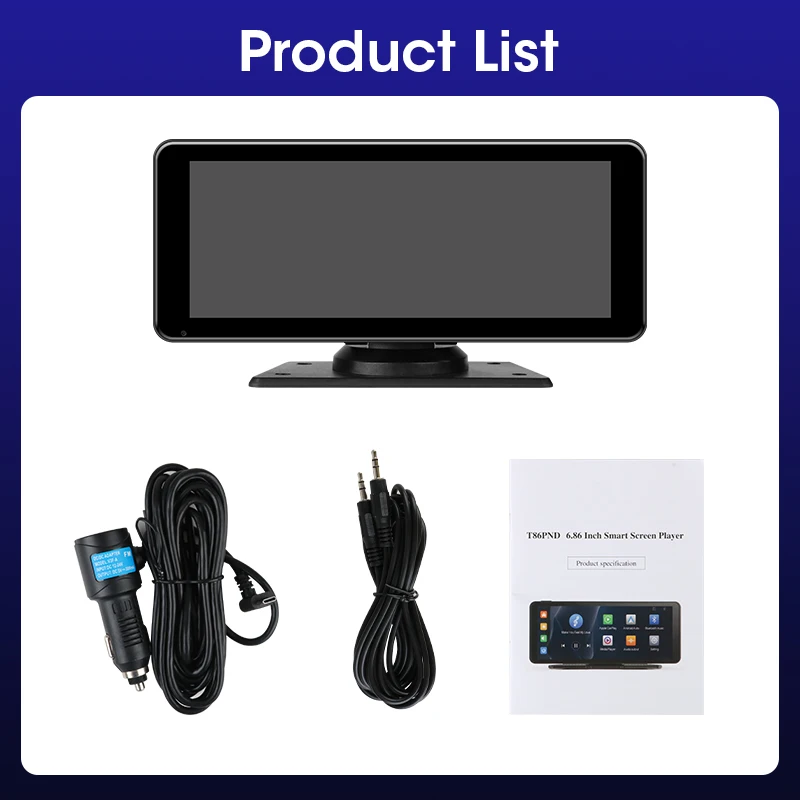 JMCQ Car Smart Monitor Intelligent Screen Wireless Carplay Android Auto 6.86 inch IPS Dual Bluetooth 5.1 FM Transmission AUX