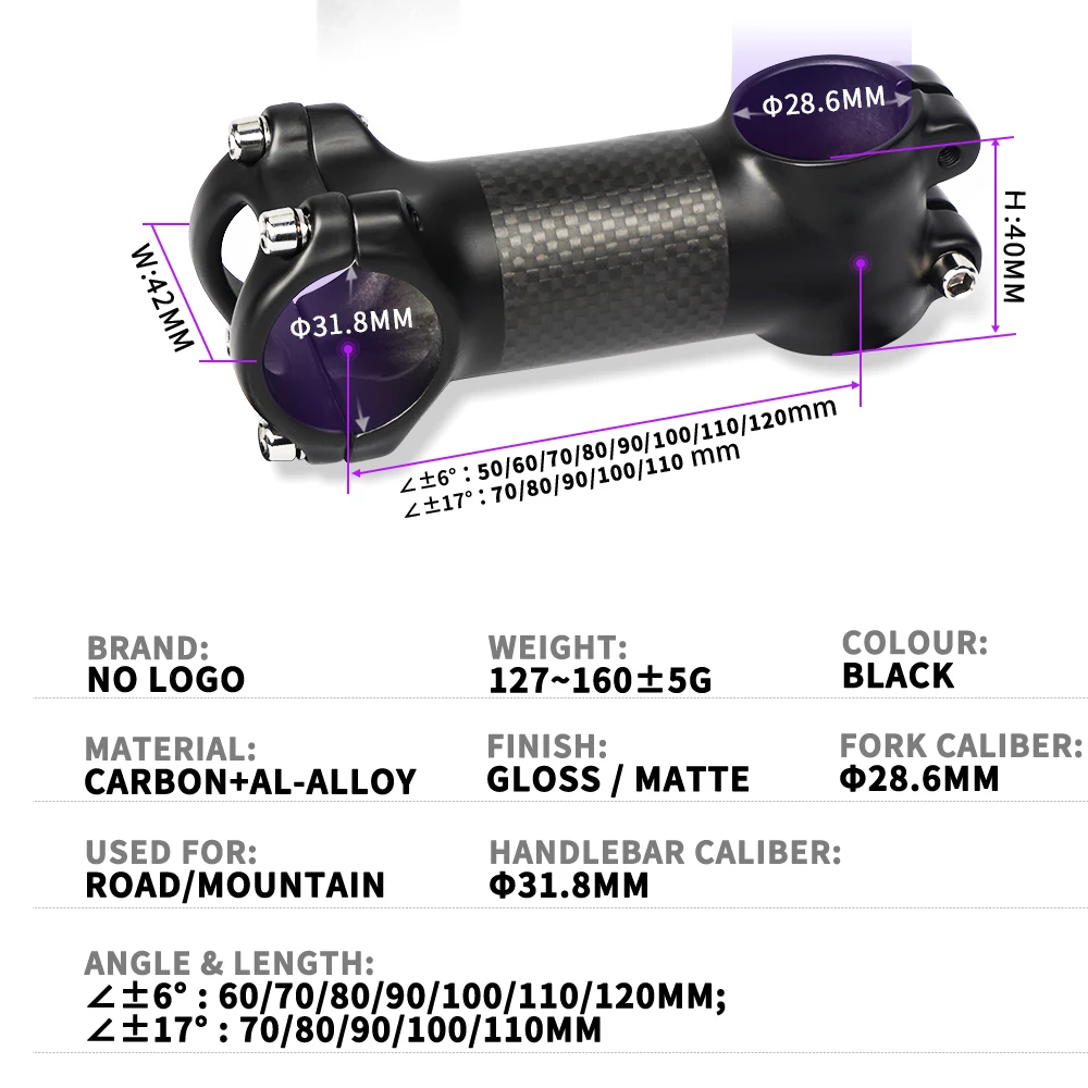 Bicycle Handlebar Stem 28.6-31.8mm Aluminum + Carbon Stem Angle6 17 Mtb Handlebar Stem Bike Stem Mtb Power Spare Parts Bicycle