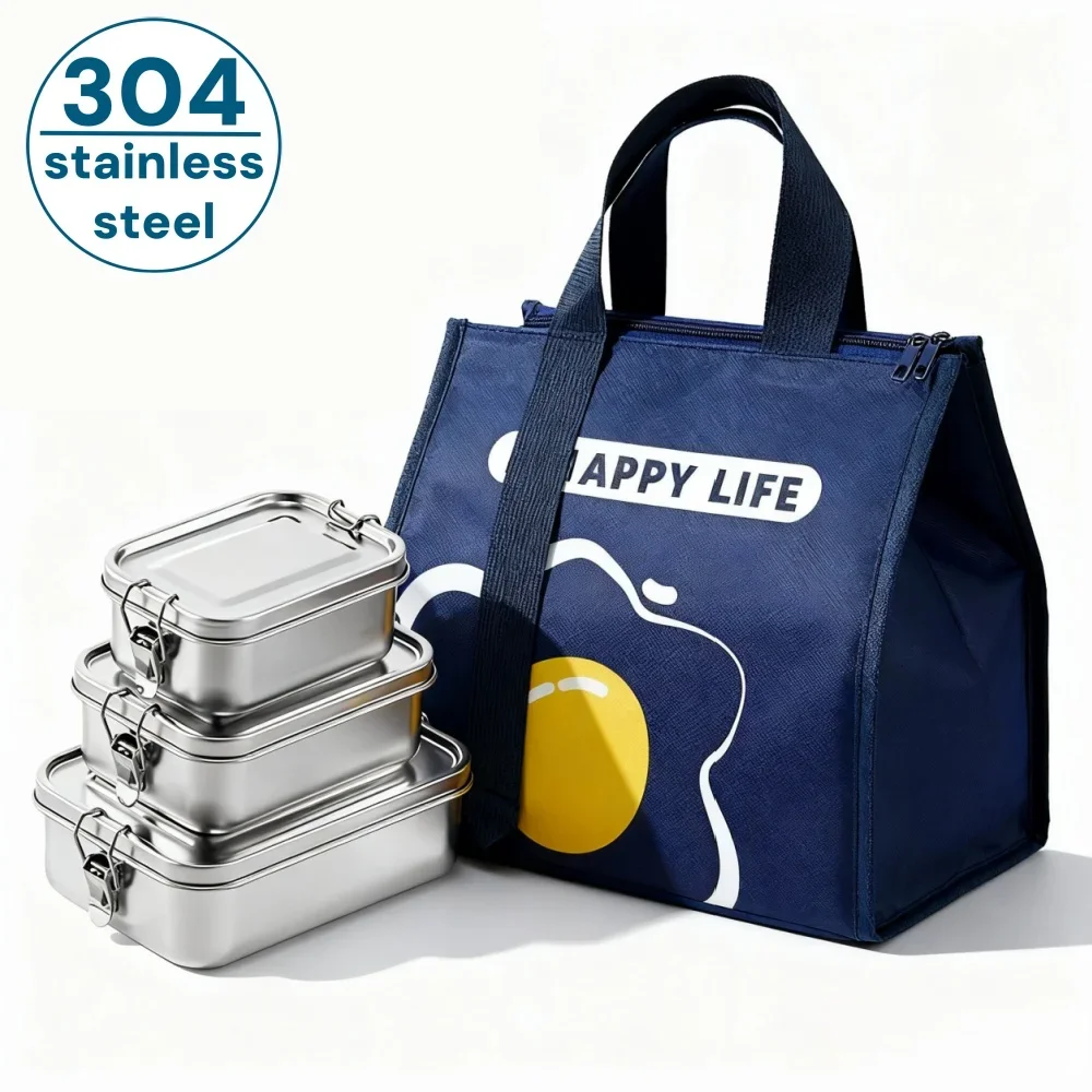 

304 Stainless Steel Lunch Box, Leakproof Bento Box for Office School, Food Storage Container with lunch Bag, Dishwasher Safe