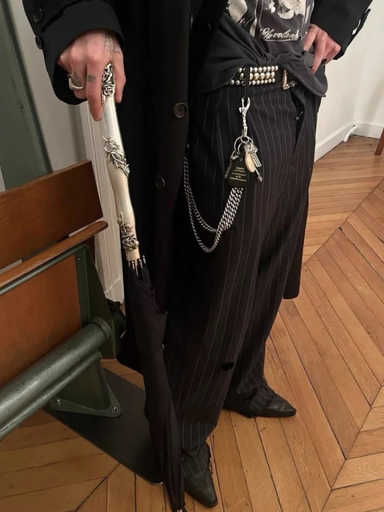 

Мужские повседневные брюки Waed: свободные прямые брюки в стиле Old Money с эффектом потертости и полосками