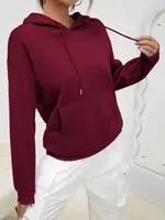 Solid Color Hoody For Female Autumn Fashionable Clothing Casual Fleece Pocket Hoodies