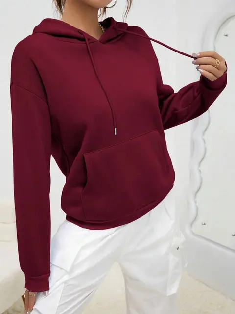 Solid Color Hoody For Female Autumn Fashionable Clothing Casual Fleece Pocket Hoodies Multicolor Unisex Women Streetwear Solid Color Hoody For Female Autumn Fashionable Clothing Casual Fleece Pocket Hoodies