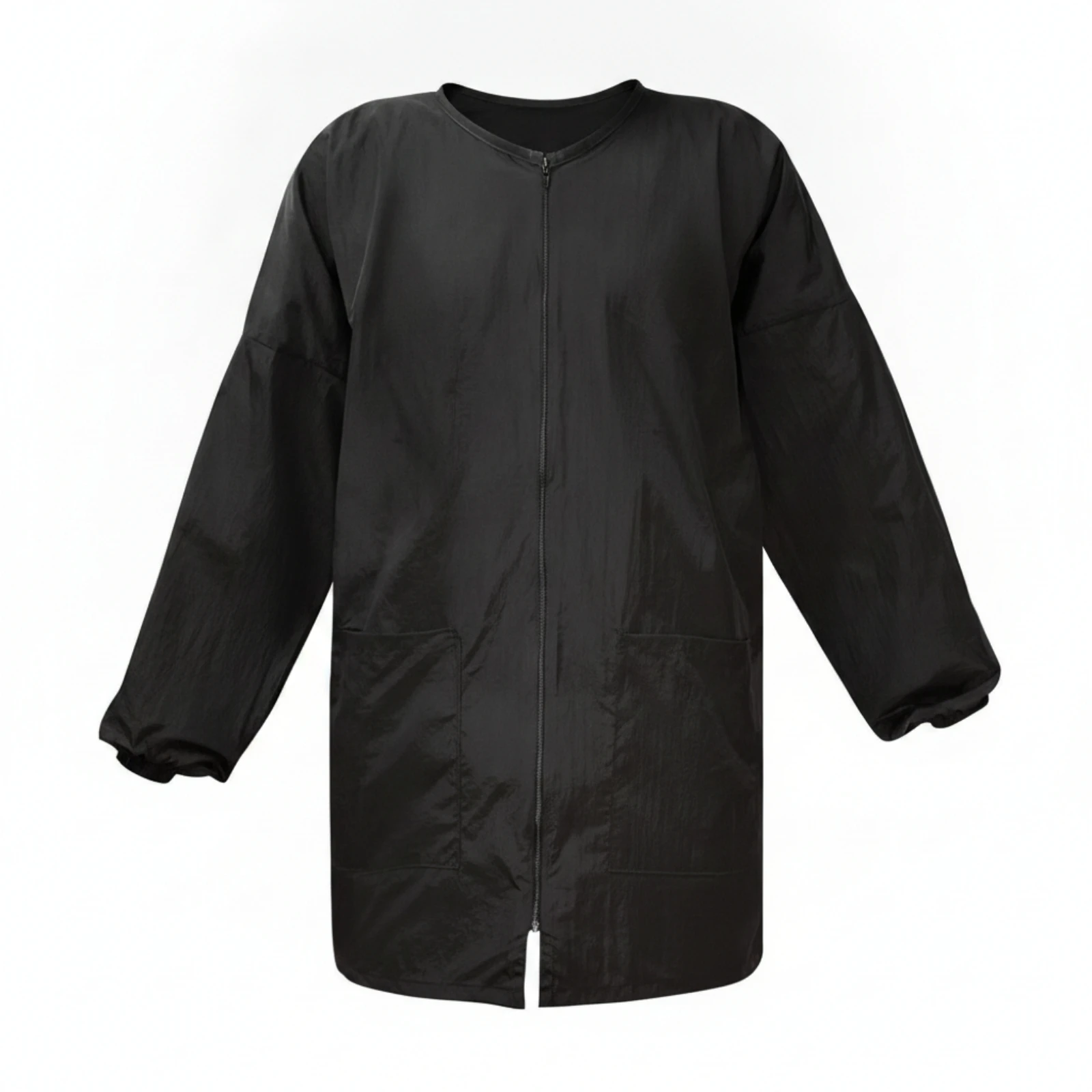 Barber Jacket with Zipper Closure Knee-Length Barber Smock Salon Coat Zippered Stylist Smock with Pockets Hair Repellent