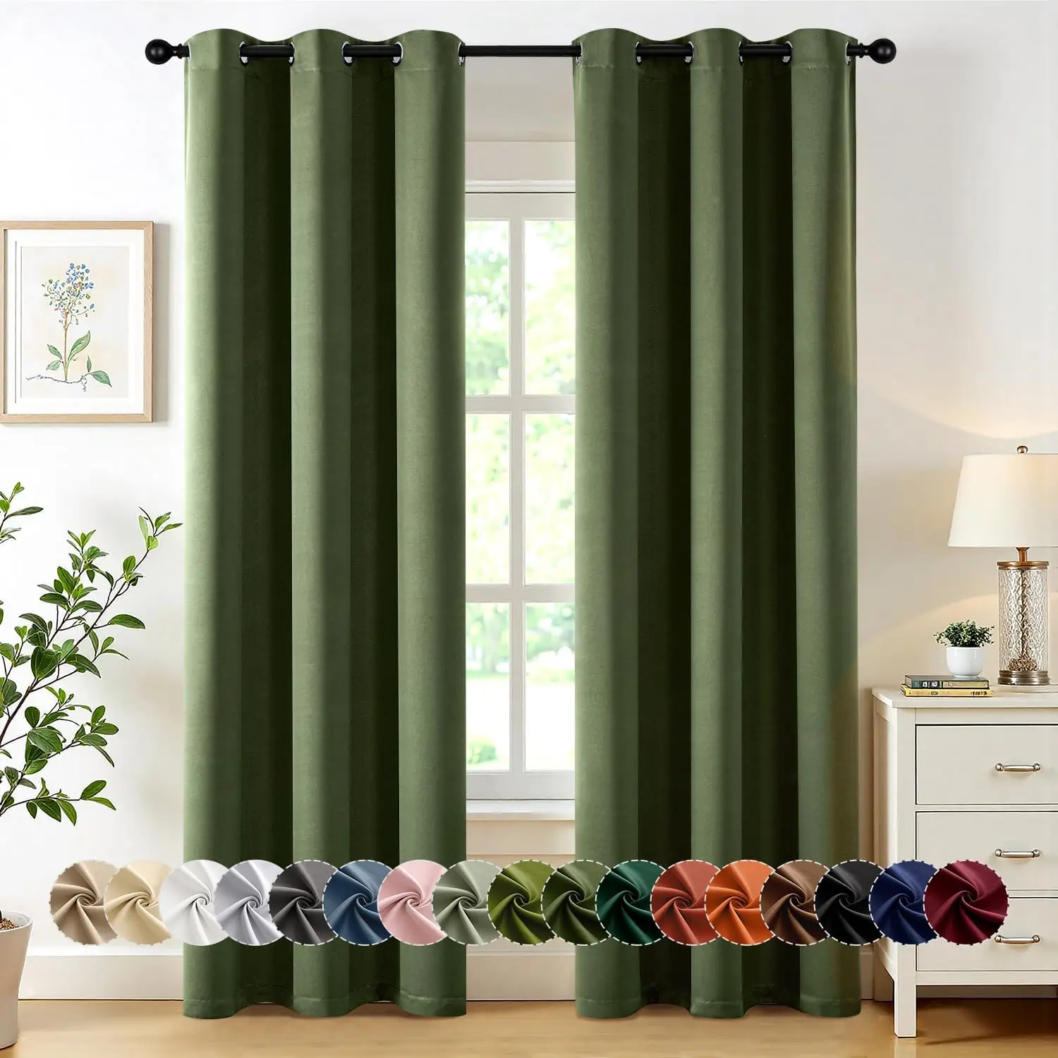 

Olive Green Blackout Curtains for Bedroom Living Room 72 Inches Long 2 Panels, Thermal Insulated Room Darkening Drapes S