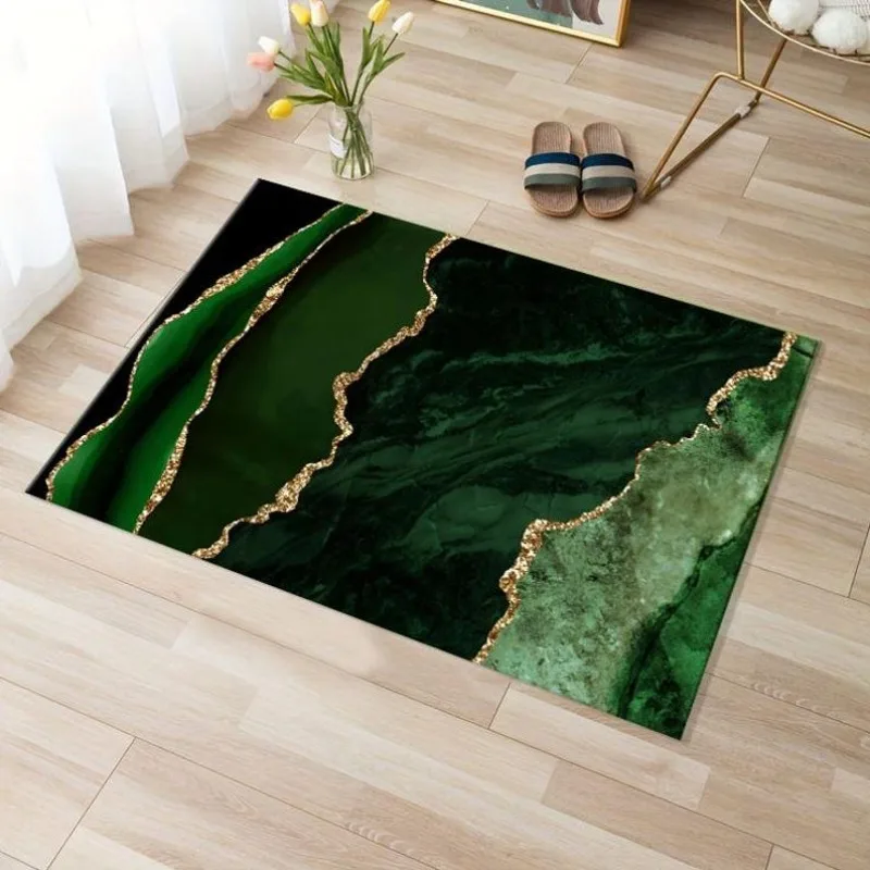 Emerald Green Marvel Gold Marble Area Rug  Abstract Decorative Carpets and Floor Mats for Home Indoor Rug with A Luxurious Touch