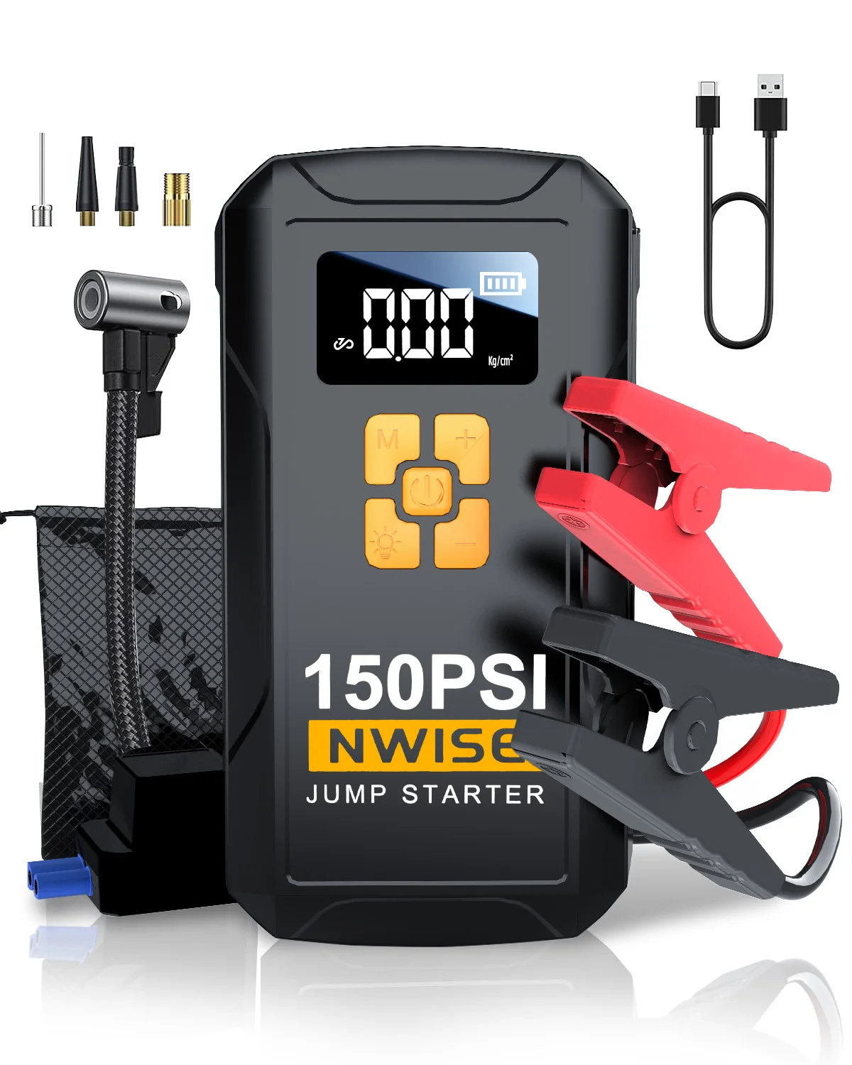 

Автомобильный аккумуляторный стартер с воздушным компрессором 6000A 150PSI Jump Starter Jump Box (все газ/10л дизельный), с автоматическим накачивателем шин