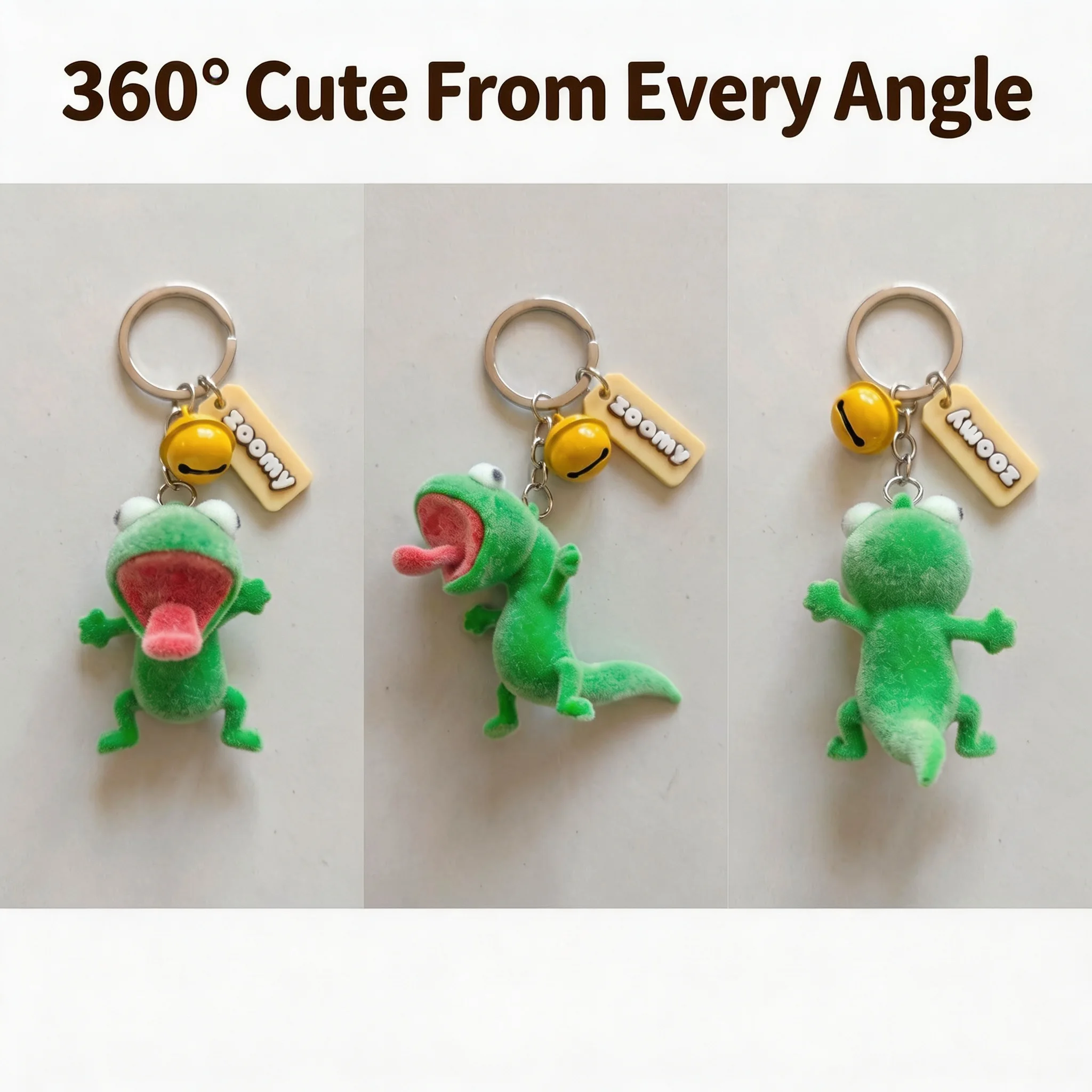 Funny Flocked Frog Keychain, Cute Tongue‑Out Frog Bag Charm with Bell Pendant, Novelty Key Ring for Backpack Keys Gift view 5