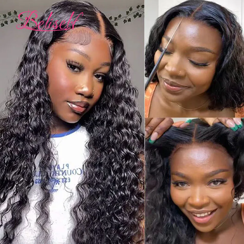 Glueless Wig Human Hair Water Wave Lace Front Wig 4x4 5x5 HD Lace Closure Wig Glueless Preplucked  Human Wig Ready to Go