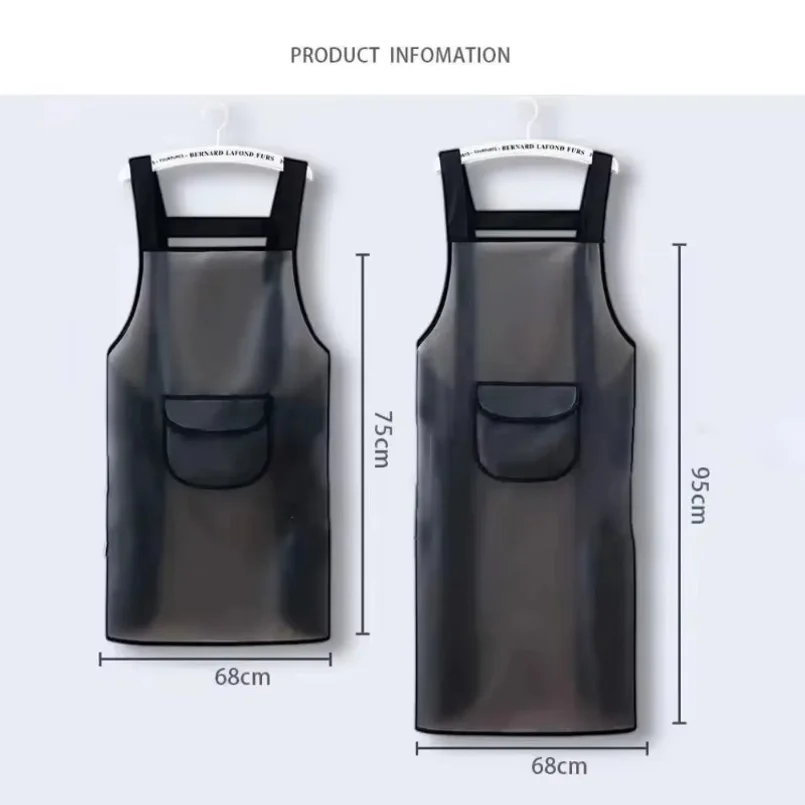 Black PVC Transparent Waterproof Kitchen Apron Oil Resistant Dirt-Proof Household Work Cleaning Apron for Practical Use