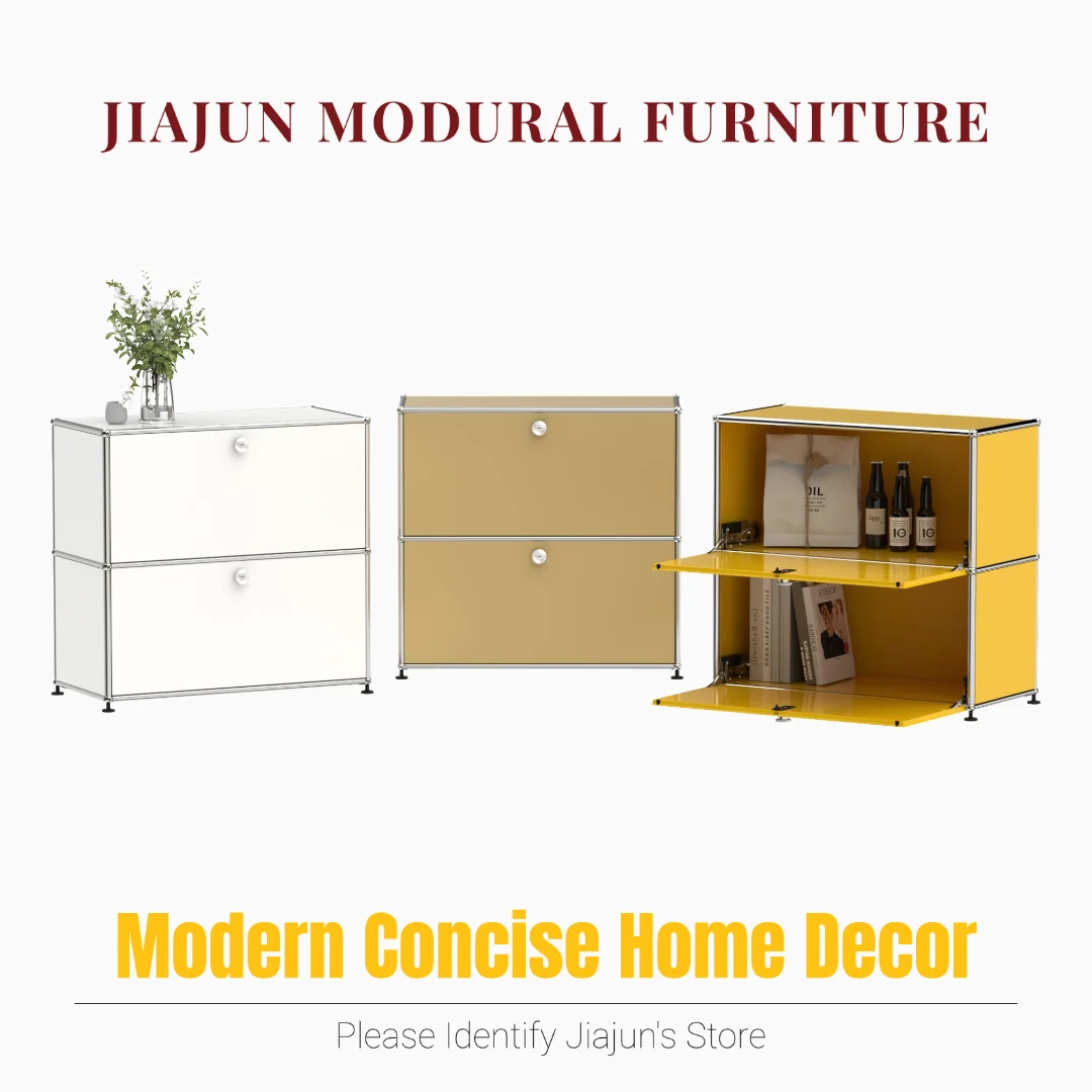 Moderner Stahlschrank mit Klapptüren｜2-stufige Modulare Aufbewahrungseinheit｜Metall-Organizer in Wunschfarbe für Eingangsbereich, Wohnzimmer oder Büro