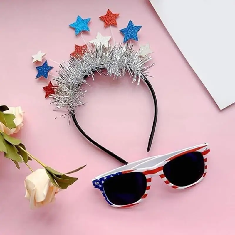 39BB gwiazda z pałąkiem na głowę okulary przeciwsłoneczne dzień niepodległości obręcz do włosów impreza patriotyczna biały do