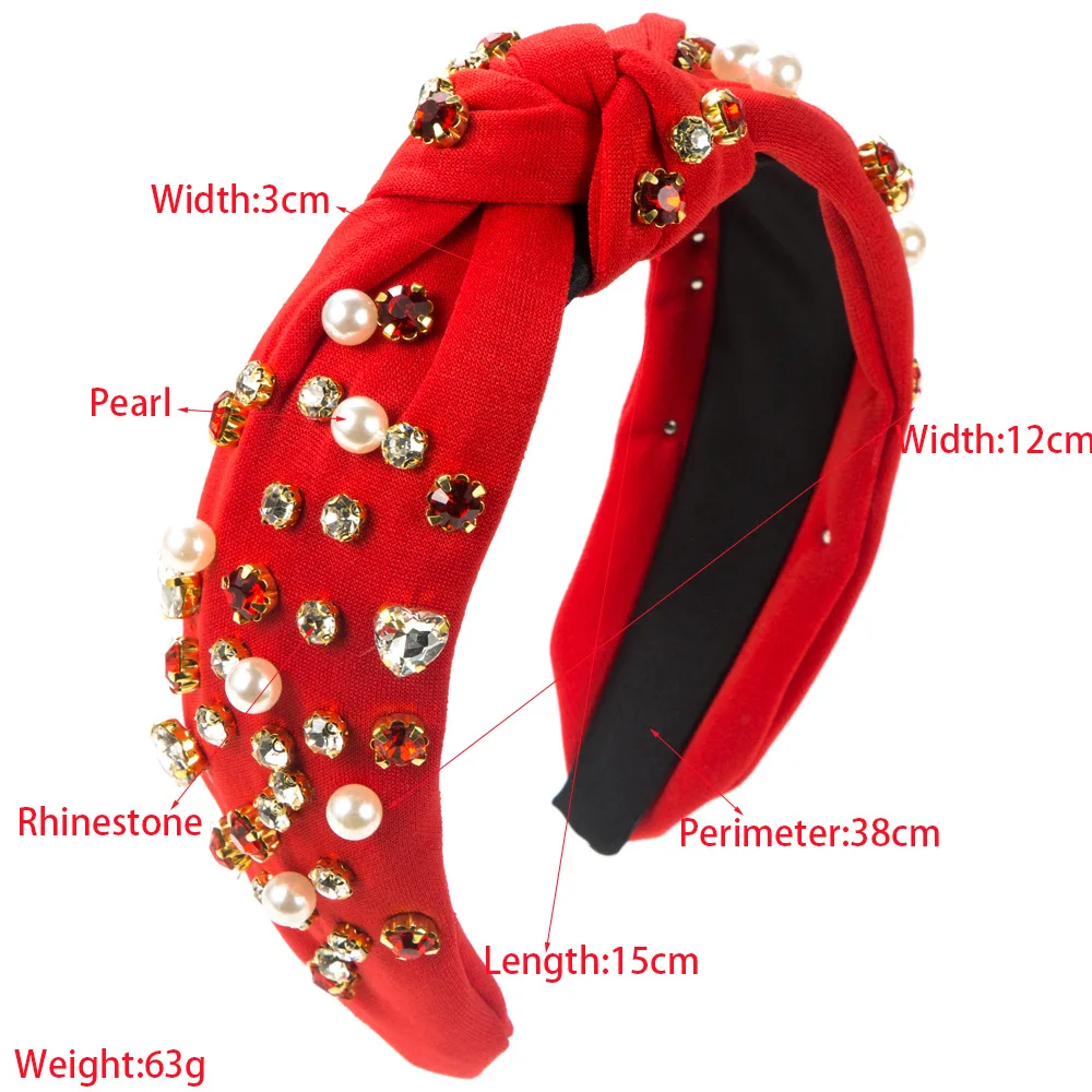 Fashion New Baroque Beaded Lovely Headband Red Fabric High-Grade Hair Accessories