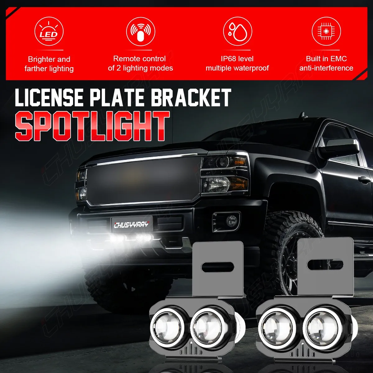 ChuSyyRay 2Pcs General Motors License Bracket LED Lamp IP68 Waterproof Plate Fog Lights Bumper License LED Work Light for Truck SUV, Tahoe Silverado Sierra 1500 2500HD Bull Bar