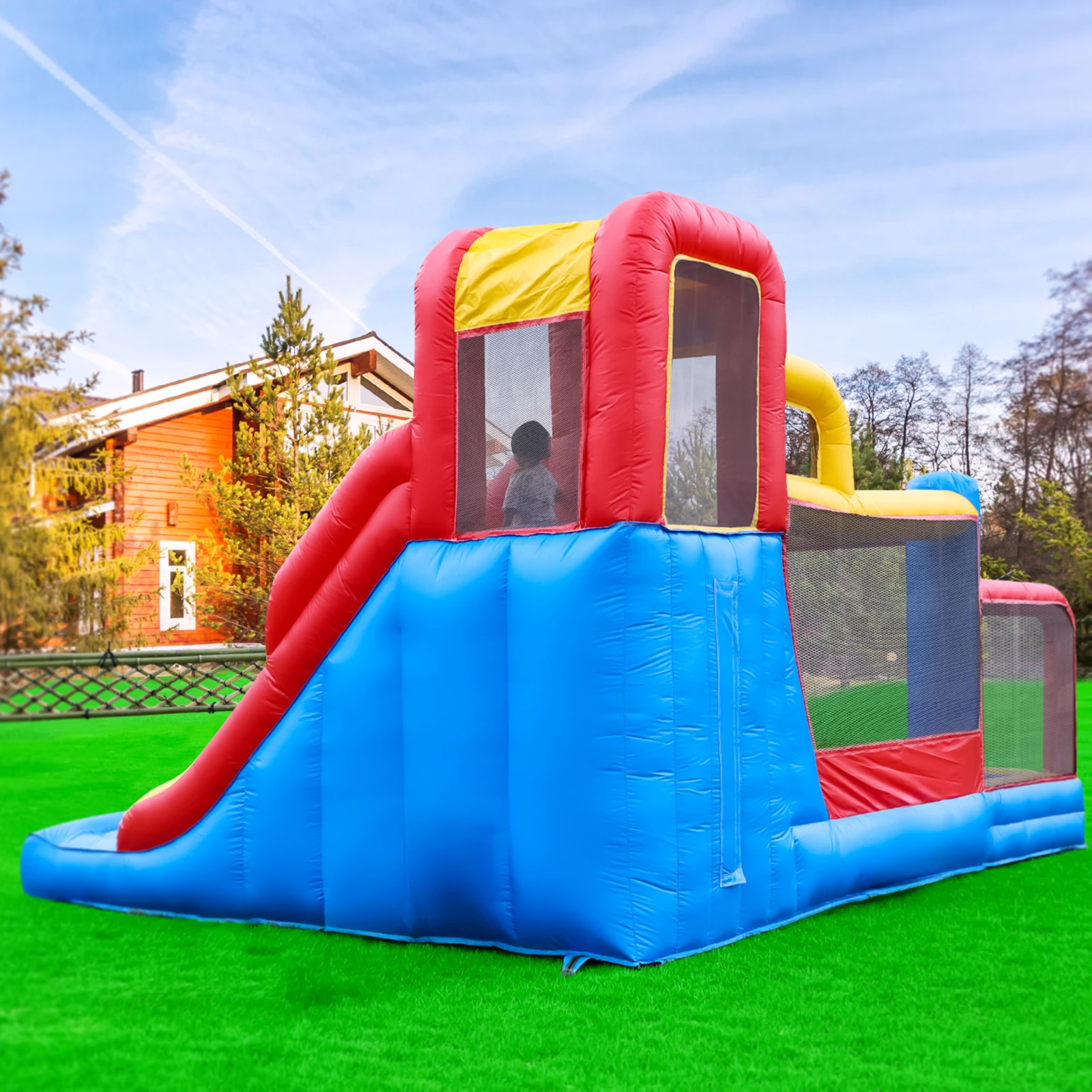 8-in-1 commercieel opblaasbaar springhuis met glijbaan/golfgebied/ballenbak voor kinderen kinderspeelgoed, kinderspeelplaats