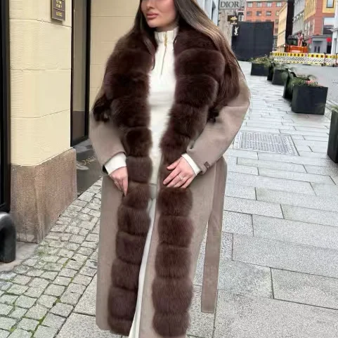 معطف صوفي متوسط الطول مع ياقة من الفرو وصل حديثًا لخريف وشتاء ملابس خارجية نسائية للتنقل Sle طويل Sve #2