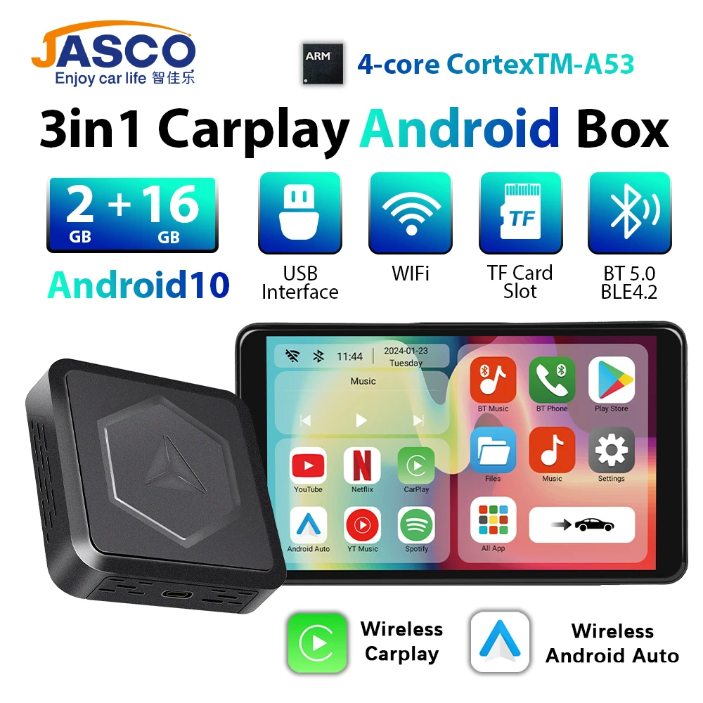 Car Android box 3 In 1 Wireless CarPlay Android Auto AI Box For Netflix YouTube Play Store With USB Port