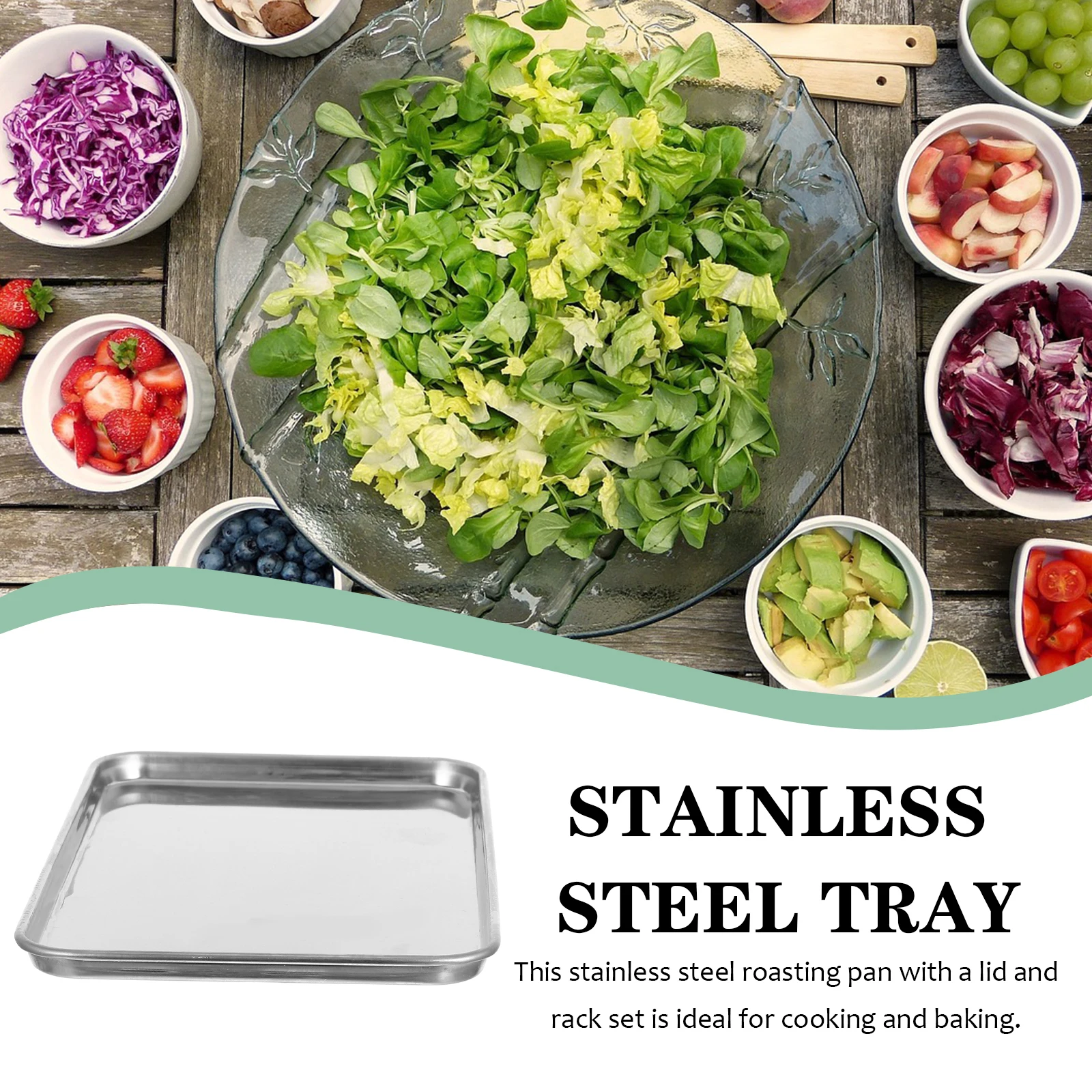 

4pcs Steel Square Bake Stainless Steel Kitchen Plate Pan Flat Dish 22 7x14 7x1 2 Food Tray Kitchen Storage Easy Clean