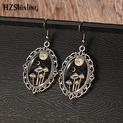 2024 New Moon Mushroom Vintage Dangle Earring Fish Hook Earrings Oval Glass Dome Jewelry Gift Girls