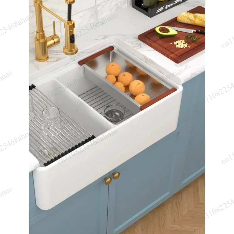 Double bowl front skirt sink 33 inch Fireclay farmhouse kitchen white ceramic sink