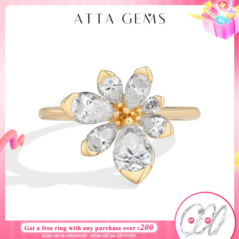 Anel de Luxo para Mulheres em Prata Esterlina 925 com Flores D VVS1 Moissanite Corte Pera, Aliança de Noivado, Presente de Aniversário, Joias Finas