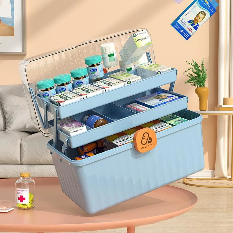 

3 Layers Plastic Pill Organizer Storage Box Multi Functional Portable High Capacity with Handle for Sewing Makeup Nail Storage