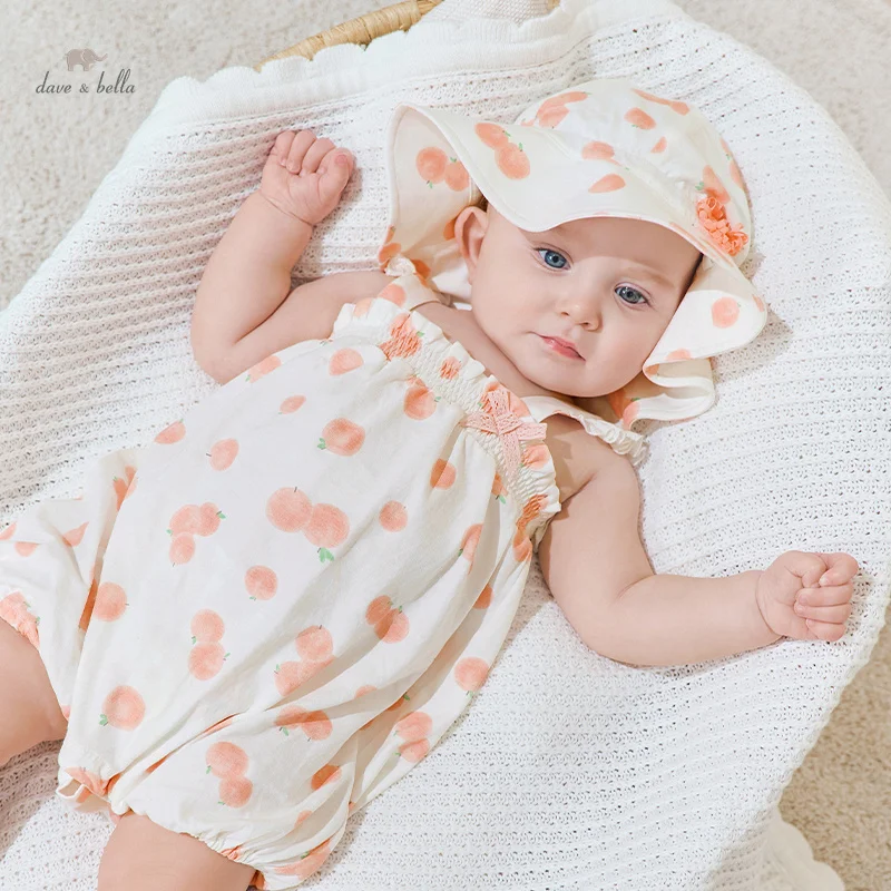 

Dave Bella Baby Jumpsuit Romper Newborn Creeper 2024 Summer New Girls Romper Casual Sweet Lovely Gentle Peach Print DB2240133