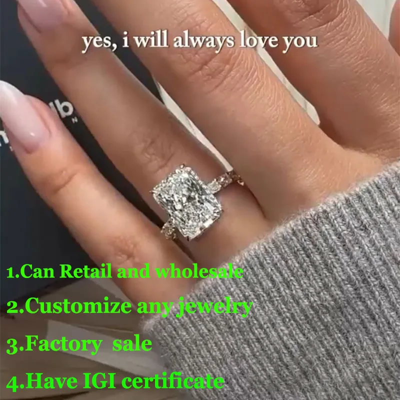 

Real product video IGI Lab Growing Diamond Ring Radiant D Color 1 2 3Ct Solid 18K White Gold Ring wedding ring factory made