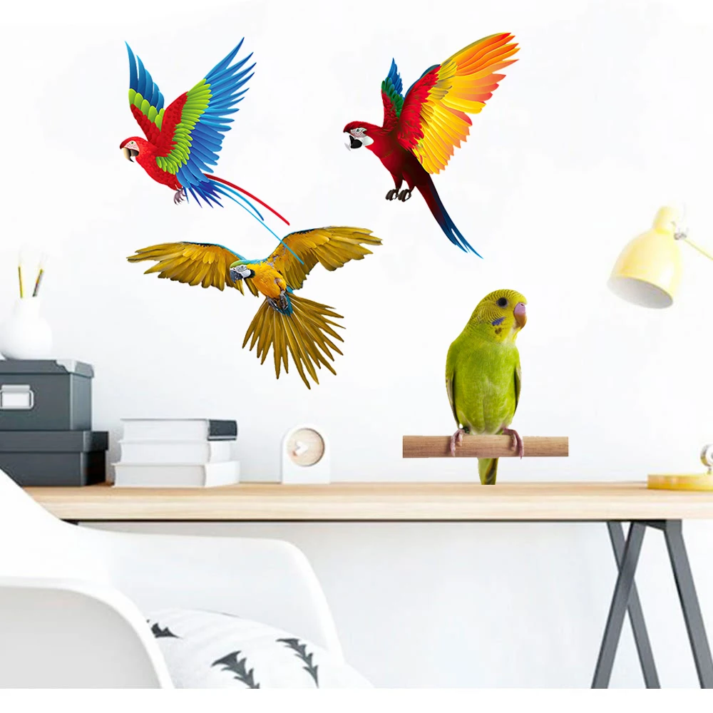 T406# Exquisite hand painted color Parrot Wall Sticker Bathroom Toilet Decor Living Room Cabinet Refrigerator Home  Decals