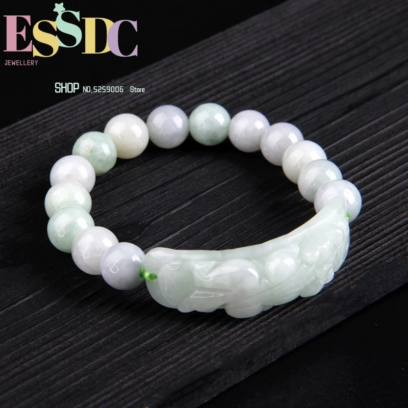 Burmese Emerald Brave Troops  Round Bead  Men and Women Models Lucky Bracelet Old Mine Jade Natural