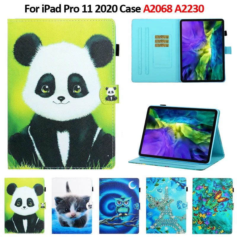 kawaii-panda-owl-cat-cartoon-painted-cover-for-ipad-pro-11-2020-case-leather-stand-card-slots-tablet-for-ipad-pro-11-case-2020