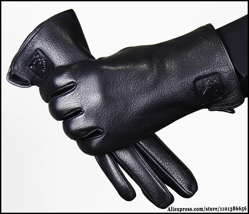 Hochwertige Herren-Lederhandschuhe, Hirschleder-Textur-Ziegenlederhandschuhe, winterwarme Flanellwolle, die mit dünnen und dicken Lederhandschuhen gestrickt ist, Fahrrad- und Fahrlederhandschuhe – Detail 13