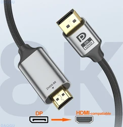 DP to HDMI-compatible Cable 8K 60Hz 4K 30Hz DisplayPort to HDMI-compatible Cable Display Port Video Cord for PC Projector Laptop