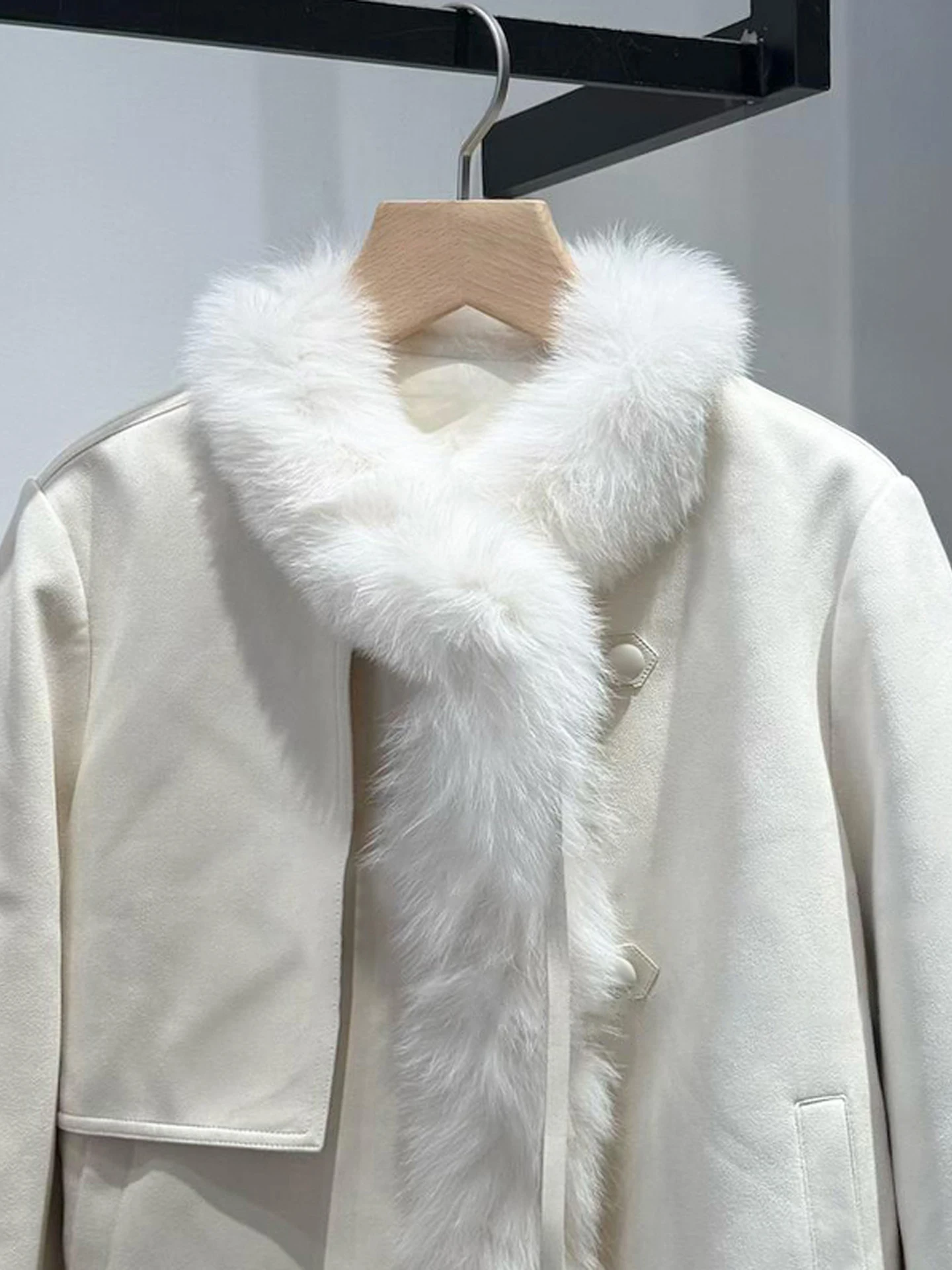 Thiened Suede Fur Collar down Jaet Outerwear for Women High End Autumn Winter Faion Commute Sle Loose Fit Long Sve