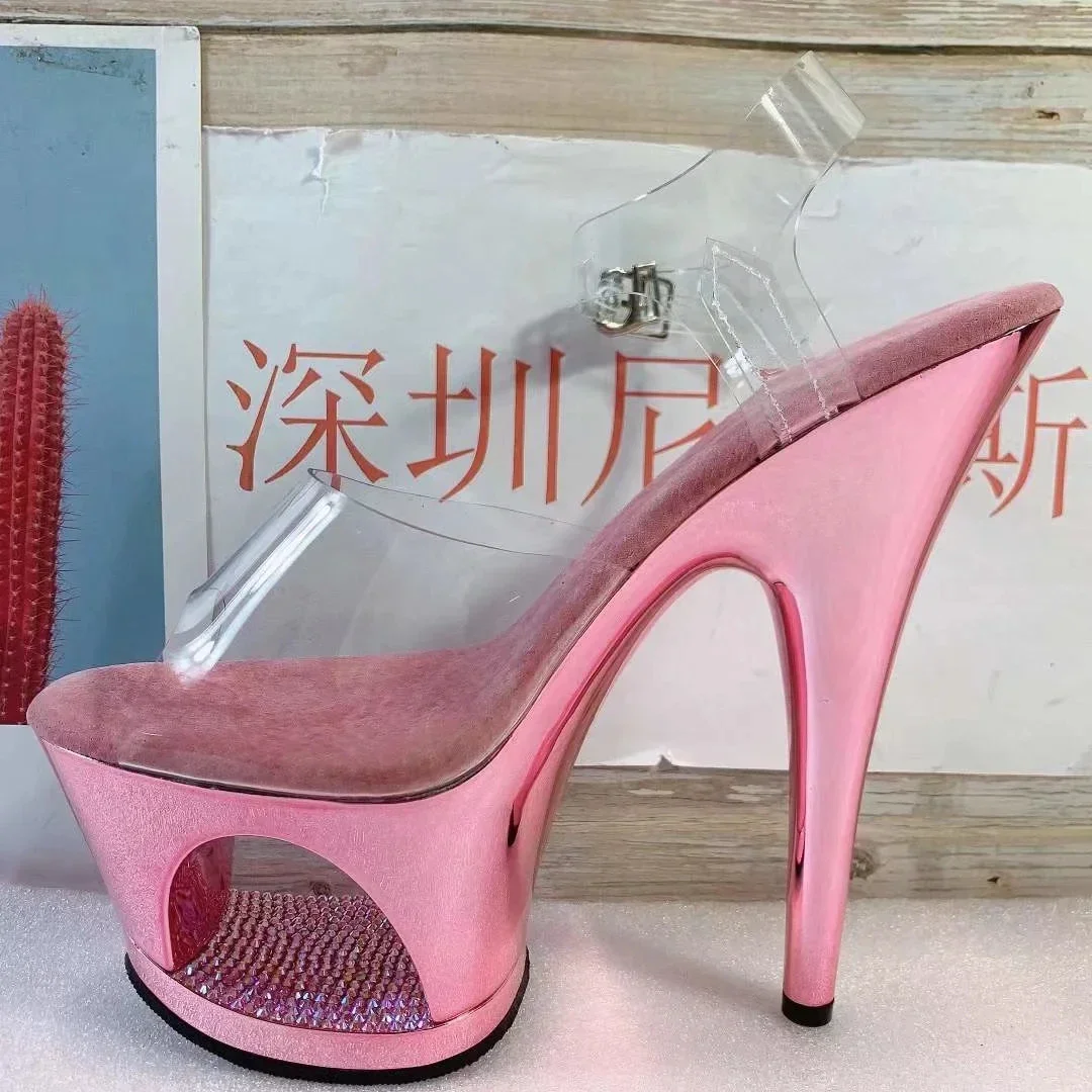 New electroplated sole, women's platform sandals, hollowed-out waterproof platform, 17 cm sexy heels sandals