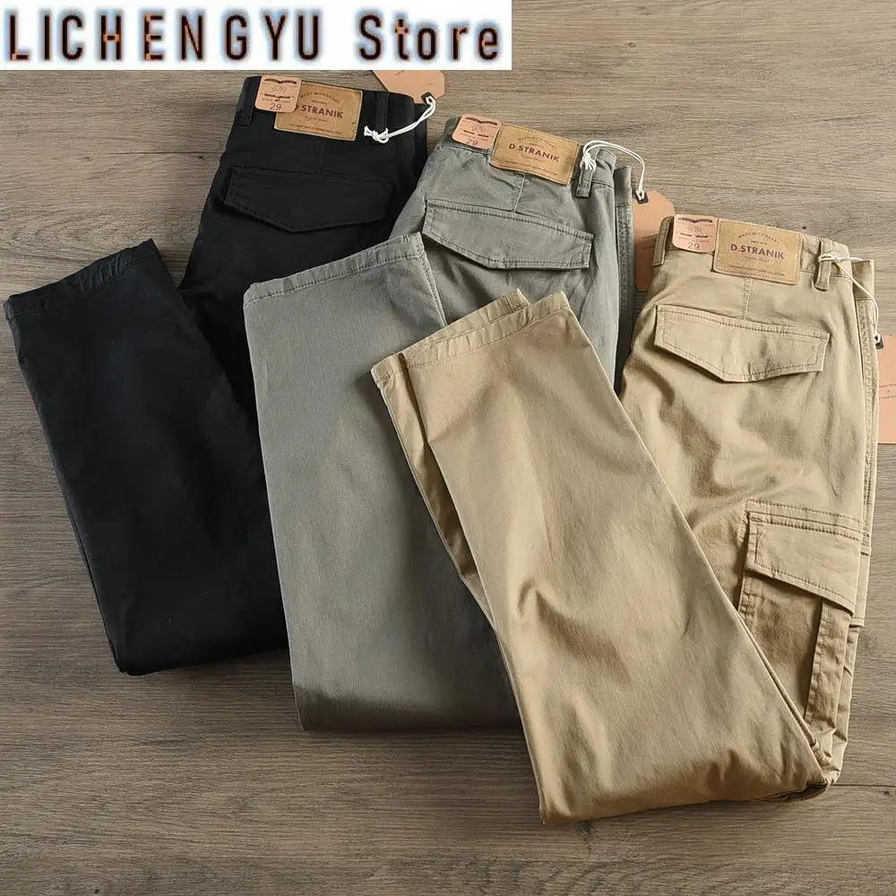 Autumn New American Retro Twill Multi-pocket Outdoor Cargo Pants Men's Simple Cotton Washed Straight Loose Casual Trousers